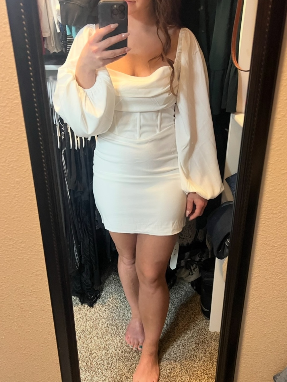 Princess Polly White Cowl Neck Long Sleeve Mini Dress